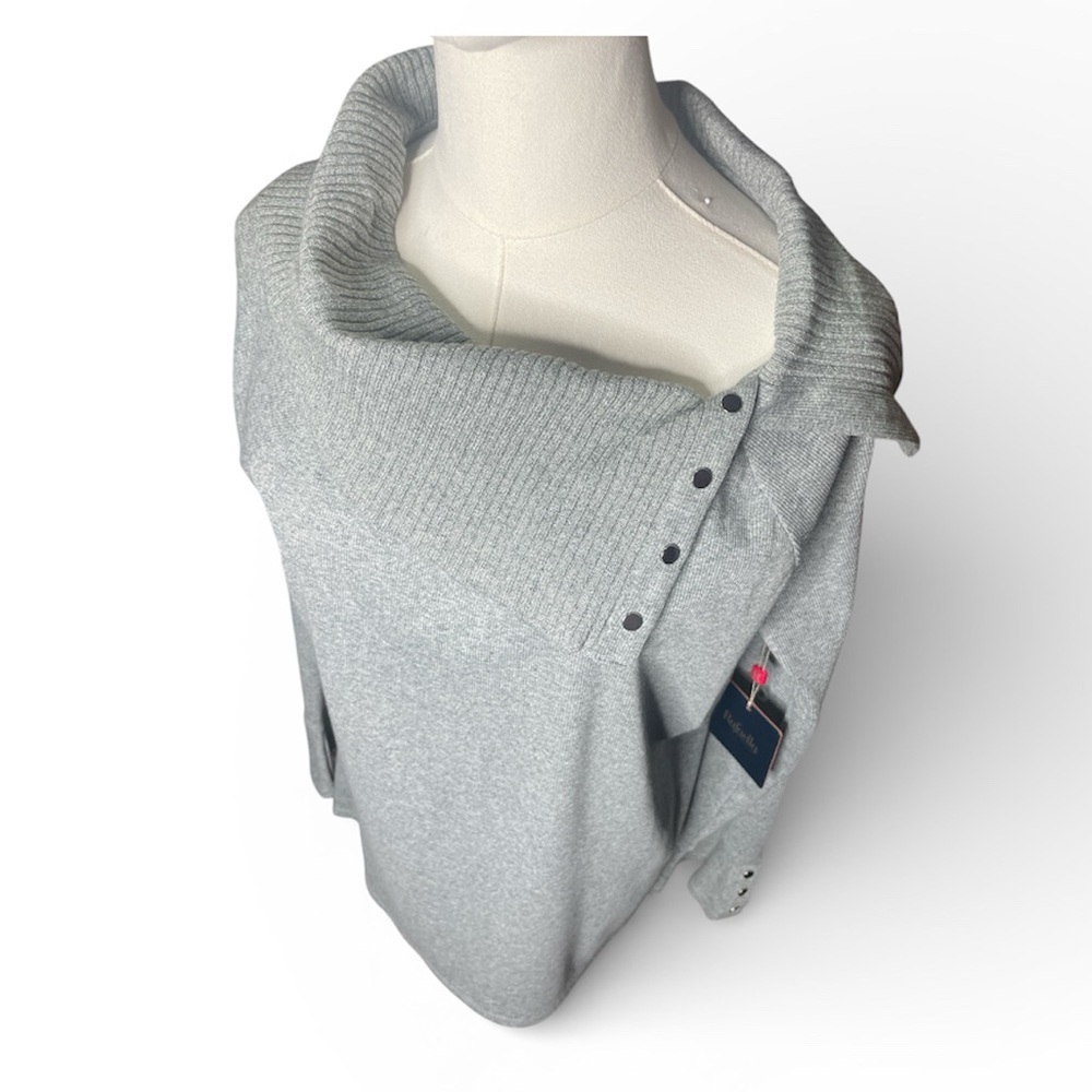 Rafaella Women's Heather Gray Asymmetrical Cowl Neck Sweater - Picture 2 of 6